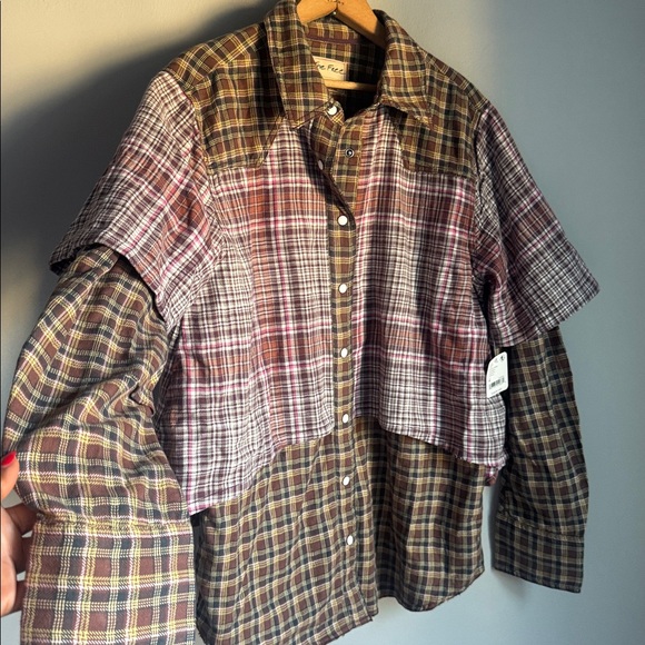 NEW Free People Layer it Up Plaid Flannel Snap Down Top Medium - Picture 8 of 10